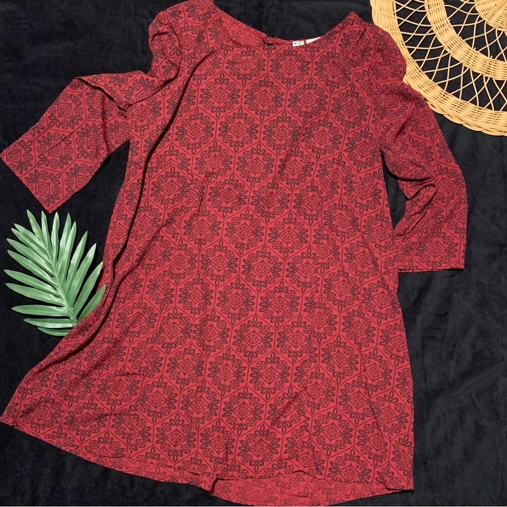 🌺 Mimi Chica Red Floral Long Sleeve Lightweight A-Line Dress